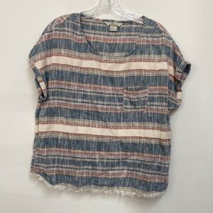 BOB Timberlake Cotton Blend Stripped Pocket Frayed Hemline Blouse Women’s S